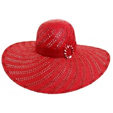 Wavy Woven Big Rim Straw Hats – 12 PCS Red - HT-ST262RD